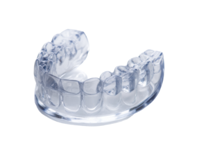 Clear dental aligner for teeth straightening treatment at home on a transparent background, cut out