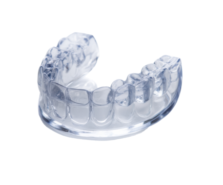 Clear dental aligner for teeth straightening treatment at home on a transparent background, cut out