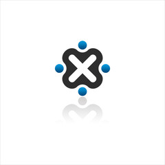 Abstract X Letter Logo with Blue Dots Design