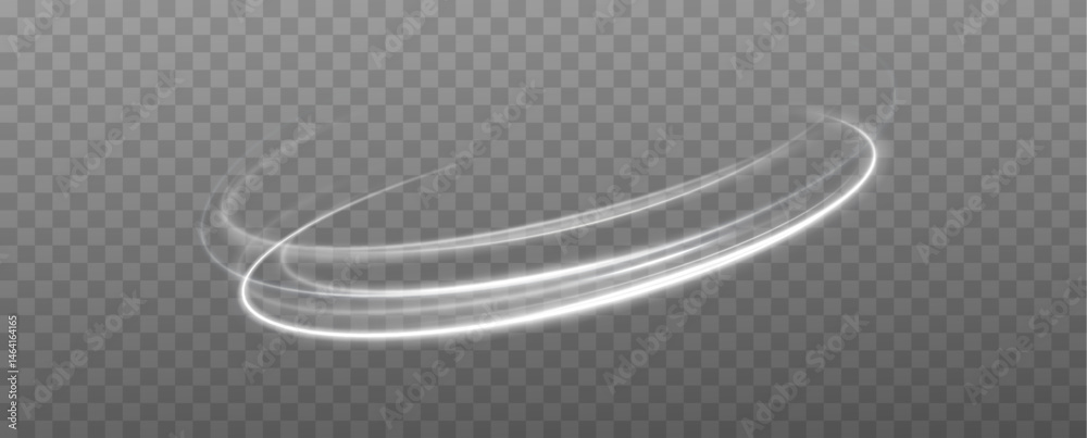 Aufkleber White Round Neon Light Frame with Glow Effect. Shining Elliptical Ring, Fast Light Streaks, Abstract Motion Lines, Glowing Circle Stroke, Futuristic Speed Wave on Transparent Background