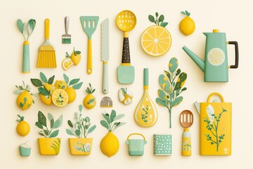 Spring cleaning organization toolkit with fresh mint and lemon tones, perfect for an invigorating and refreshing home refresh.