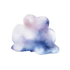 Summer air cloud. Watercolor pastel cotton candy. Hand drawn illustration isolated on background, transparent png. Cartoon illustration. Baby shower design elements. Party invitation, birthday