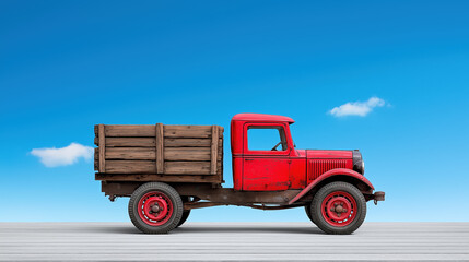 Obraz premium Vintage red truck against clear blue sky in outdoor setting