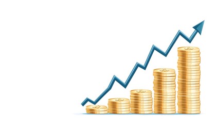 Rising gold coins illustrate financial growth and wealth increase