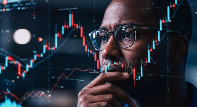 Analyzing stock market trends financial insights office environment data visualization close-up perspective investment strategies