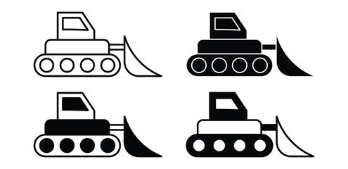 Bulldozer Icons Set Simple Minimalist Black and White Vector Design 