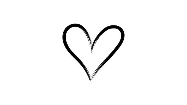 heart shape drawing animation made of hands, Hand drawn brush scribble outline love with rough texture, Animated outline marker brush black heart background isolated transparent background