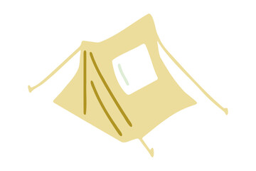 Cartoon Camping Tent with Window. Cartoon camping tent with window and ropes in a flat minimalist style. Beige shelter isolated on a white background, simplified and graphic.