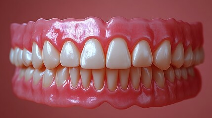 A complete set of perfect dentures displayed for dental study
