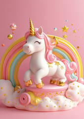 3D rendering of a magical unicorn and rainbow with sparkles for a whimsical and fantasy-inspired dreamscape