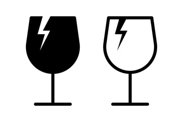 Vector isolated Fragile Glass icon set in black outline and fill