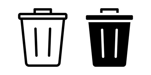 Vector isolated Dustbin icon set in black outline and fill