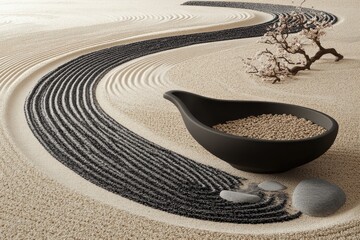 Obraz premium Serene Zen Garden with Sand Pathways