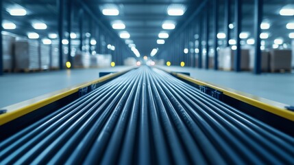 Fototapeta premium Warehouse filled with conveyor belts transporting goods for processing. 3