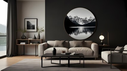 This modern home interior showcases a comfortable living room with a stylish sofa and a cozy bedroom featuring a luxurious bed and soft pillows