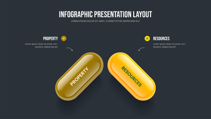 Corporate Review Two Element Diagram Frame Layout. Service Showcase Presentation Design Vector Illustration. Professional Strategy 2 Step Infographic Slideshow Template.