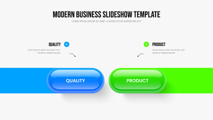 Obraz premium Digital Visualization Two Option Diagram Presentation Template. Advertising Portfolio 2 Step Infographic Slide Design. Service Proposal Slideshow Layout Vector Illustration.