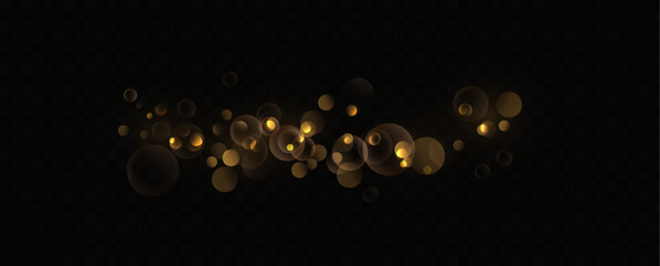 Bokeh Light Effect with Golden Glow. Transparent Background with Soft Blur, Light Circles, Glowing Shine, Abstract Glitter Overlay, Warm Radiant Bokeh for Holiday or Festive Design