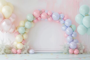 Obraz premium Pastel Balloon Arch with Decor for Party or Celebration Event