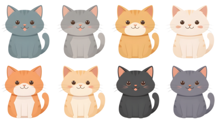 set of funny cute cartoon cats clipart