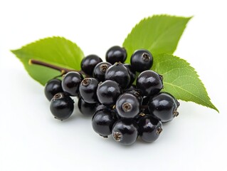 Fototapeta premium Fresh black berries on leaves