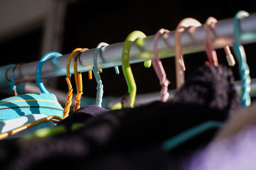 Clothes hangers drying clothes in the sun