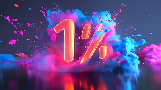 One Percent Sale Neon Sign Colorful Explosion Discount Promotion