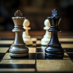 Fototapeta premium Chess Kings Face Off On Board Strategy Game Photo