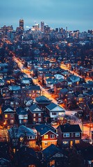 Obraz premium Cityscape Residential Neighborhood Twilight Aerial View