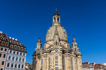Obraz premium Ancient architecture of the German city of Dresden. Facades of ancient buildings in the historical part of the city