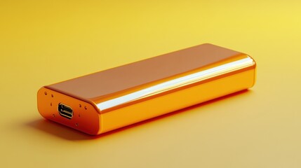 A glossy orange rechargeable battery mockup placed on a muted yellow background