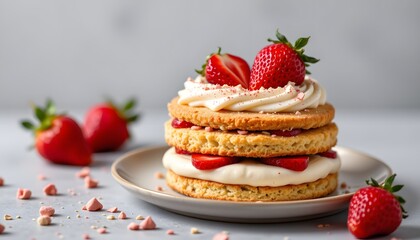 Delicious strawberry layered dessert bakery food photography bright studio top-down view sweet indulgence