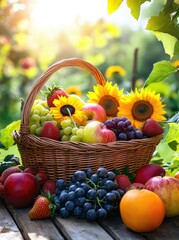 Abundant harvest basket overflowing with fresh fruits