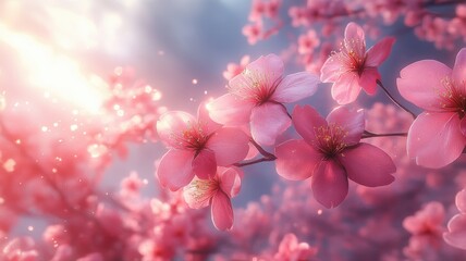 Dreamy Pink Cherry Blossoms in Sunlight sunlight dreamy pink cherry blossom sakura pink flower bloom