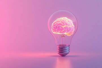 A light bulb with a glowing brain inside, symbolizing creative thinking and ideas in marketing.