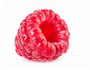 Fresh ripe raspberry isolated on white background showing tiny hairs