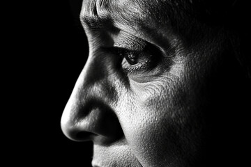 Woman in deep emotion, tears falling softly as a single light casts shadows on her face in an intimate setting