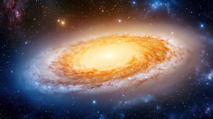 Fototapeta premium Celestial Tapestry: A breathtaking cosmic panorama unfolds, displaying a radiant spiral galaxy with swirling arms of stars, dust, and gas, a testament to the universe's grandeur.