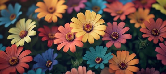 Summer Blooms in a Myriad of Colors A Vibrant Bouquet of Flowers Close Up Background.