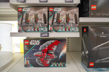 Fototapeta premium Budapest, Hungary , 04 04 2025 : Lego store and collections on display