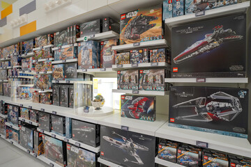 Fototapeta premium Budapest, Hungary , 04 04 2025 : Lego store and collections on display