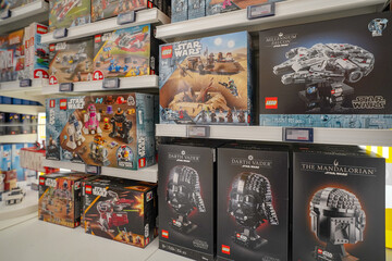 Fototapeta premium Budapest, Hungary , 04 04 2025 : Lego store and collections on display