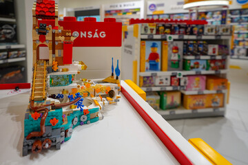 Fototapeta premium Budapest, Hungary , 04 04 2025 : Lego store and collections on display