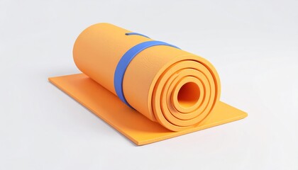Orange Exercise Mat Rolled Up with Blue Band