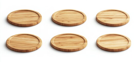 Empty Round Bamboo Serving Platters on White Background