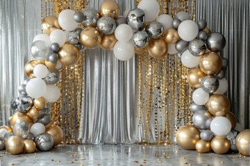Elegant Balloon Arch with Metallic Accents for Celebrations and Events