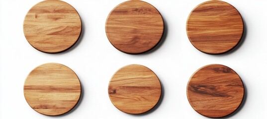 Round Wooden Coasters Set on White Background for Table Protection