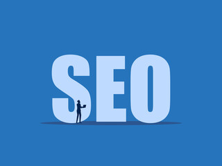 SEO, Businessman Exploring Web Page Data, Search Engine Technology