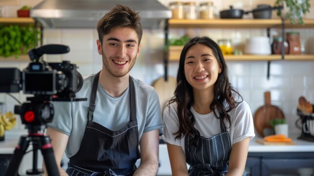 A Couple Hosting Cooking Vlog
