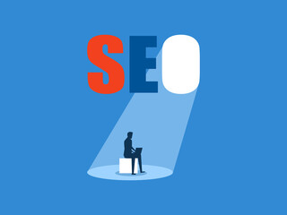 SEO,Search Engine Optimization Businessman using laptop to search for information on web